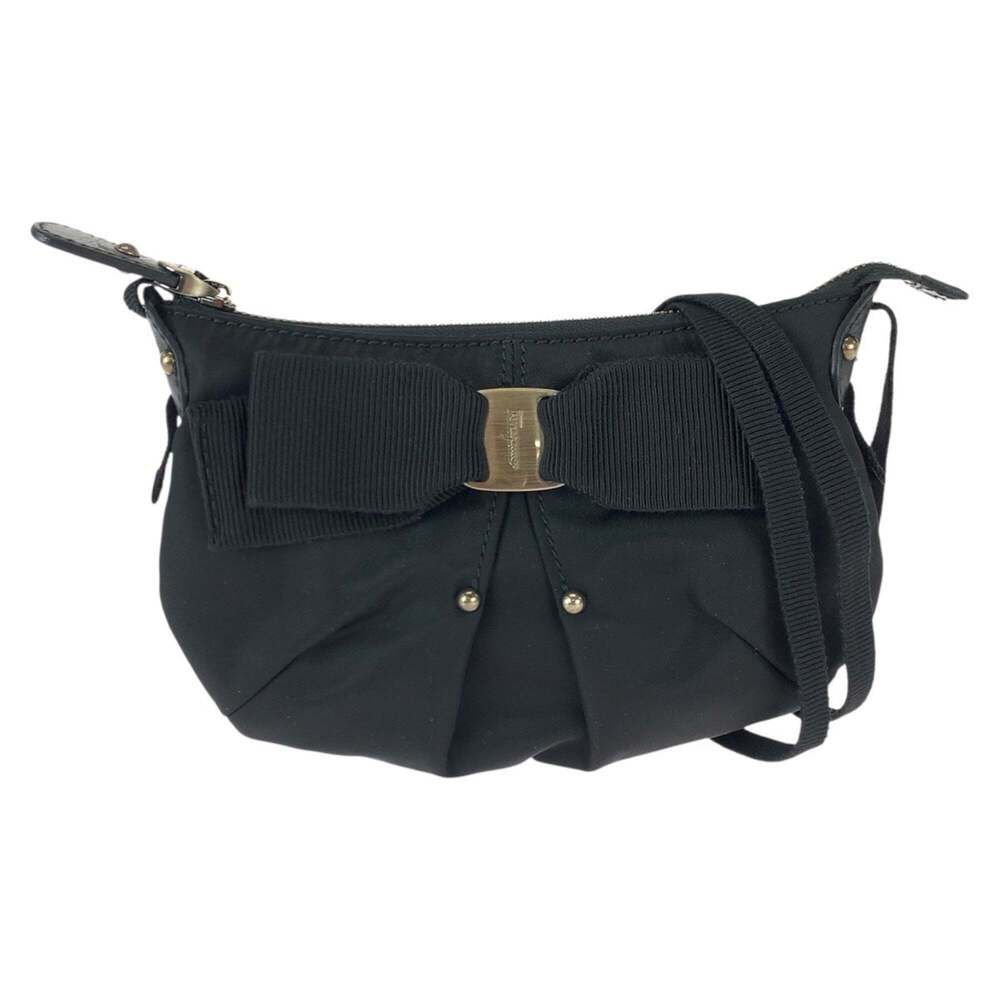 Salvatore Ferragamo Vintage Vara Ribbon Black Nylon and Leather Shoulder Bag/...